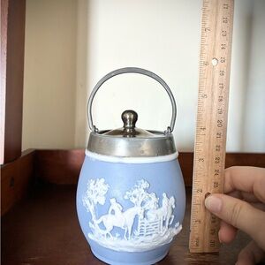 Wedgwood Pastel Blue and White Jar with Metal Handle